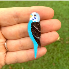 Load image into Gallery viewer, Blue Budgie pin  Made in Australia from recycled acrylic, Smyle Designs