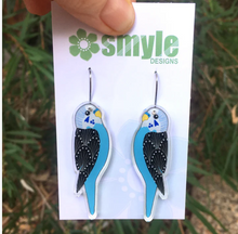Load image into Gallery viewer, Blue Budgie Earrings  Made in Australia from recycled acrylic, Smyle Designs