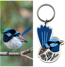Load image into Gallery viewer, Blue Fairy Wren Keyring Made in Australia from recycled acrylic, Smyle Designs