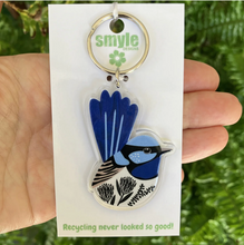 Load image into Gallery viewer, Blue Fairy Wren Keyring Made in Australia from recycled acrylic, Smyle Designs