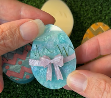 Load image into Gallery viewer, Eggs Cracked - Blue Glitter Pattern  Brooch  By Martini Slippers *INTERACTIVE BROOCH*