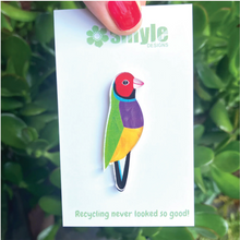 Load image into Gallery viewer, Gouldian Finch Pin  Made in Australia from recycled Acrylic, Smyle Designs