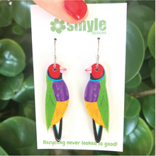 Load image into Gallery viewer, Gouldian Finch Earrings  Made in Australia from recycled Acrylic, Smyle Designs