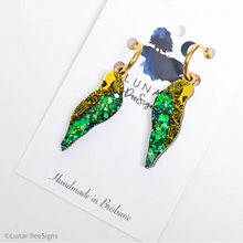 Load image into Gallery viewer, Budgie, Baby Boris  HOOPS,  EMERALD  GLITTER By Lunar Deesigns