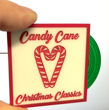 Load image into Gallery viewer, Candy Cane Christmas Classics Album Brooch  By Martini Slippers *INTERACTIVE BROOCH*