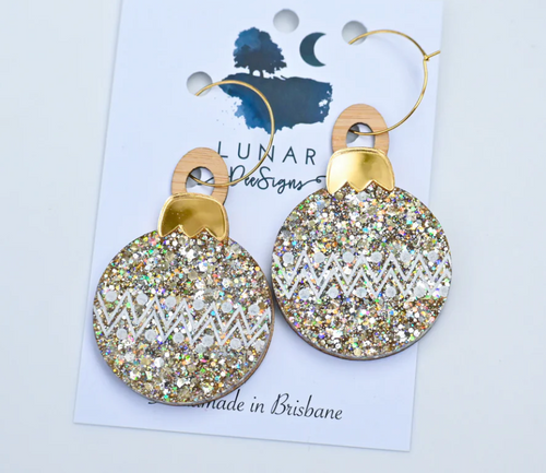 Bauble Party -  MAXI -  Gold Sparkle - Hoops   By  Lunar Deesigns