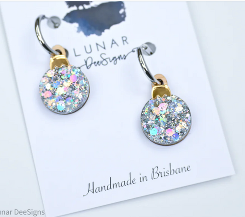 Bauble Party -  SMALL- Silver Sparkle - Hoops   By  Lunar Deesigns