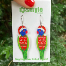 Load image into Gallery viewer, Christmas Rainbow Lorikeet Earrings  Made in Australia from recycled Acrylic, Smyle Designs