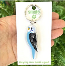 Load image into Gallery viewer, Blue Budgie Key Ring Made in Australia from recycled acrylic, Smyle Designs Due 6th nov