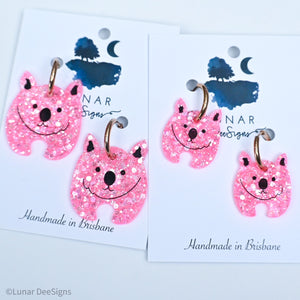 Wally the Wombat - Large -  EXCLUSIVE PINK Glitter  Hoops  By  Lunar Deesigns.