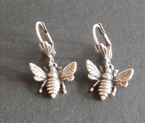 Bee Earrings Antique Silver  Plated: Peek-a-Boo
