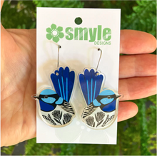 Load image into Gallery viewer, Blue Fairy Wren Earrings  Made in Australia from recycled Acrylic, Smyle Designs
