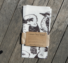 Load image into Gallery viewer, Kookaburra Brown print on Linen Tea Towel Made in Australia