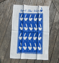 Load image into Gallery viewer, Blue Wren Print on Cotton Drill Apron + Linen Tea Towel set. made in Australia