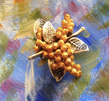 Load image into Gallery viewer, Golden Wattle Brooch  Pewter Antique Silver and Gold  Plated: Peek-a-Boo