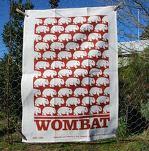 Load image into Gallery viewer, Wombat Tea Towel  Red Earth Print on whie linen