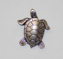 Load image into Gallery viewer, Green Sea Turtle Pewter Brooch Antique Silver Plated -Peek-a-Boo