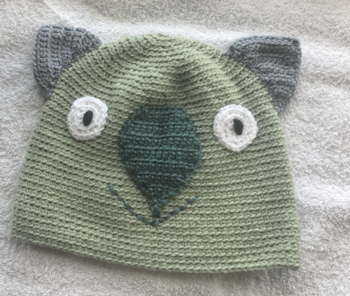 L. Wombat Beanie, hat  100% WOOL  Adults Women & smaller men : Soft sage, grey
