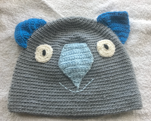 XL. Wombat Beanie, hat  100% wool  X Large Adult Men  & Women : Grey sky teal