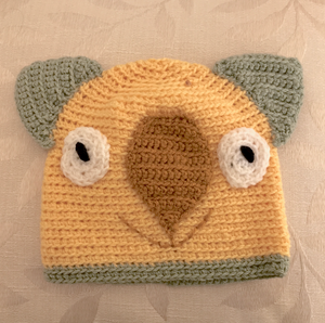 B. Wombat Beanie, hat   100% wool Baby 6 - 12mths: Gold Carmel  sage  edge