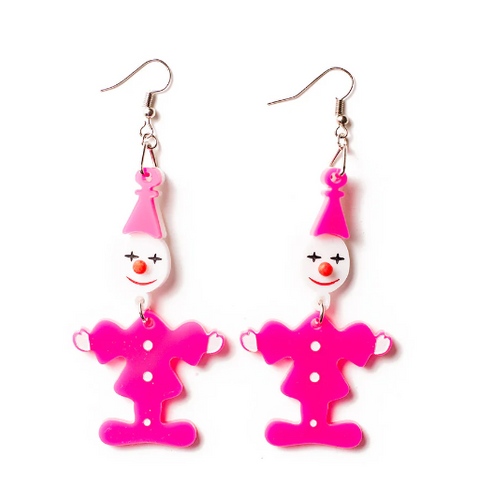 80's Retro Clown Earrings - Hot Pink By Martini Slippers