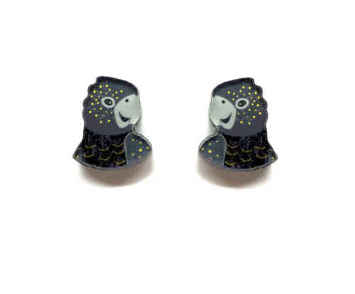 Black Cockatoo Studs  Made in Australia from recycled Acrylic, Smyle Designs