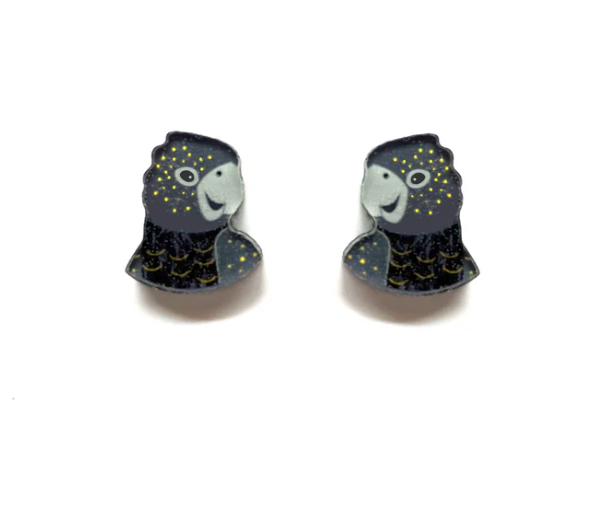 Black glossy Cockatoo Studs  Made in Australia from recycled Acrylic, Smyle Designs