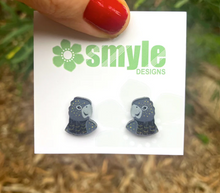 Load image into Gallery viewer, Black glossy Cockatoo Studs  Made in Australia from recycled Acrylic, Smyle Designs