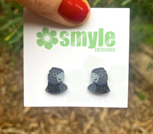 Black glossy Cockatoo Studs  Made in Australia from recycled Acrylic, Smyle Designs