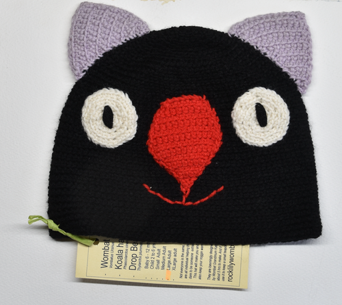 L. Wombat Beanie, hat  100% WOOL Most Adults Women & smaller men: Black Red Fawn