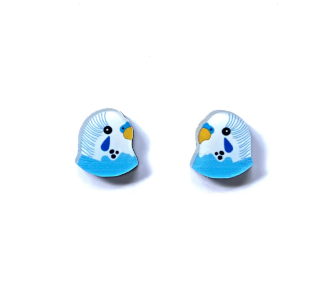 Blue Budgie Studs  Made in Australia from recycled Acrylic, Smyle Designs