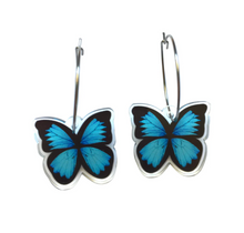 Load image into Gallery viewer, Blue Ulysses Butterfly Earrings  Made in Australia from recycled Acrylic, Smyle Designs