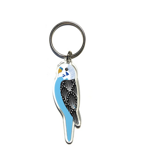 Blue Budgie Key Ring Made in Australia from recycled acrylic, Smyle Designs Due 6th nov