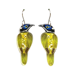 Blue-Faced honey eater earrings   Made in Australia from recycled Acrylic, Smyle Designs