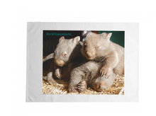 Load image into Gallery viewer, A Bushy, Pinki &amp; Chilli wombat tea towel 50% linen 50% cotton printed in Australia  for Rocklilywombats
