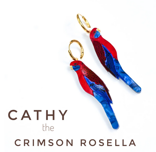 Rosella. Cathy the Crimson Rosella   (Marble Acrylic)  - HOOPS,  Lunar Deesigns