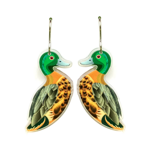 Chestnut Teal Duck   Earrings by  in Australia from recycled Acrylic, Smyle Designs
