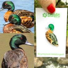 Load image into Gallery viewer, Chestnut Teal Duck Pin by  in Australia from recycled Acrylic, Smyle Designs