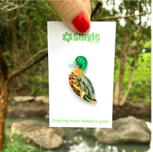 Load image into Gallery viewer, Chestnut Teal Duck Pin by  in Australia from recycled Acrylic, Smyle Designs