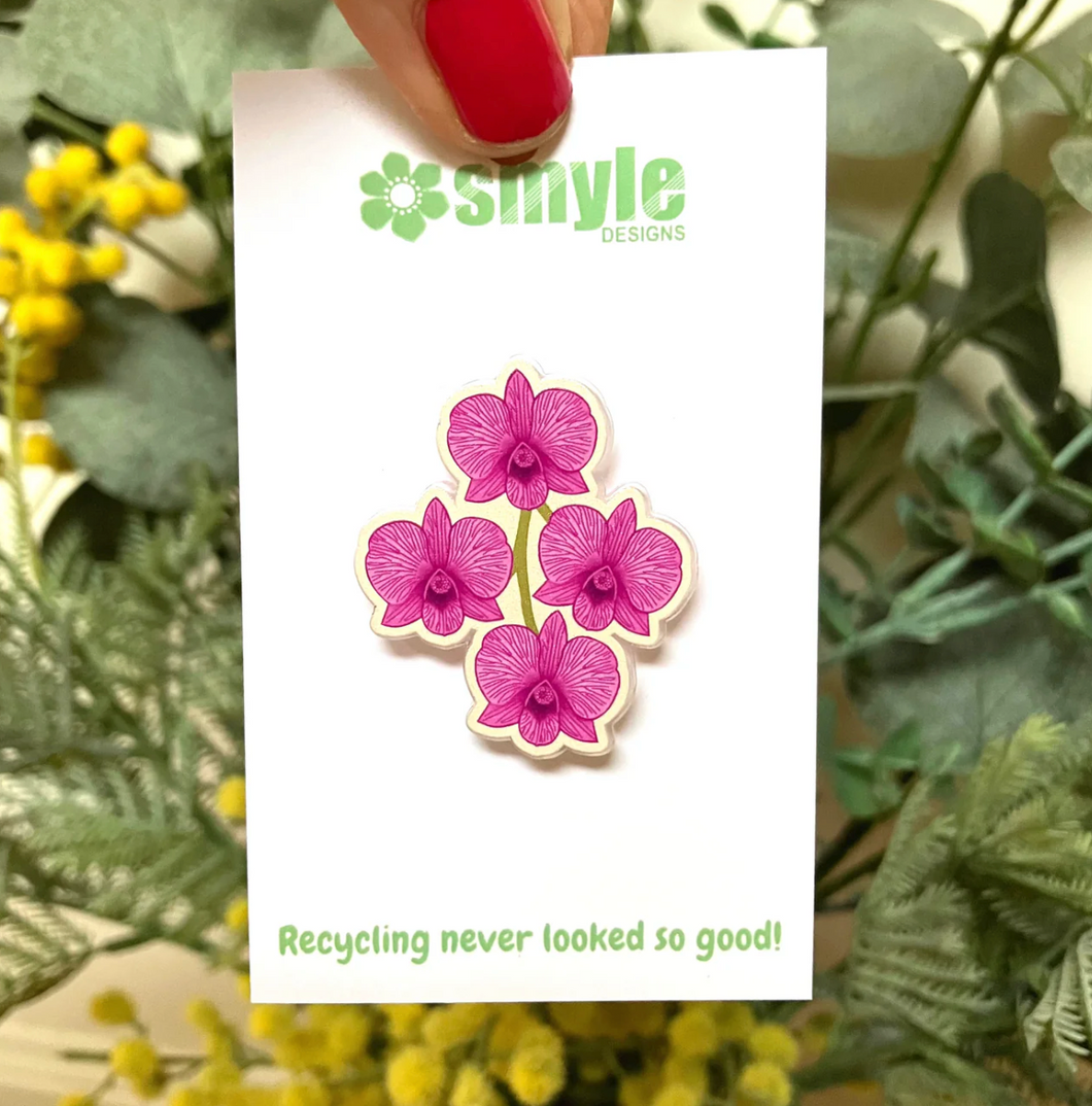 Cooktown Orchid PIN made  in Australia from recycled Acrylic,  by Smyle Designs