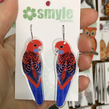 Load image into Gallery viewer, Crimson Rosella Earrings  Made in Australia from recycled Acrylic, Smyle Designs