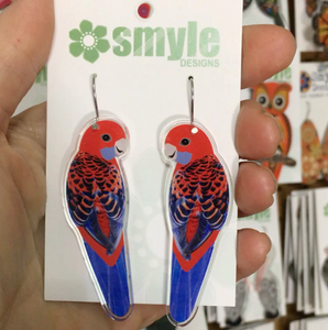 Crimson Rosella Earrings  Made in Australia from recycled Acrylic, Smyle Designs