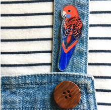 Load image into Gallery viewer, Crimson Rosella Pin  Made in Australia from recycled Acrylic, Smyle Designs