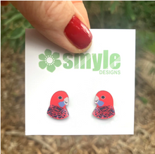 Load image into Gallery viewer, Crimson Rosella  Studs  Made in Australia from recycled Acrylic, Smyle Designs