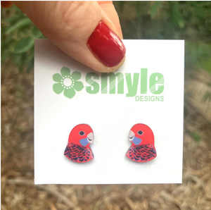 Crimson Rosella  Studs  Made in Australia from recycled Acrylic, Smyle Designs