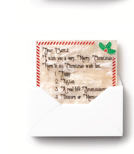 Dear Santa Letter Glitter  Brooch By Martini Slippers  INTERACTIVE Due 11th nov