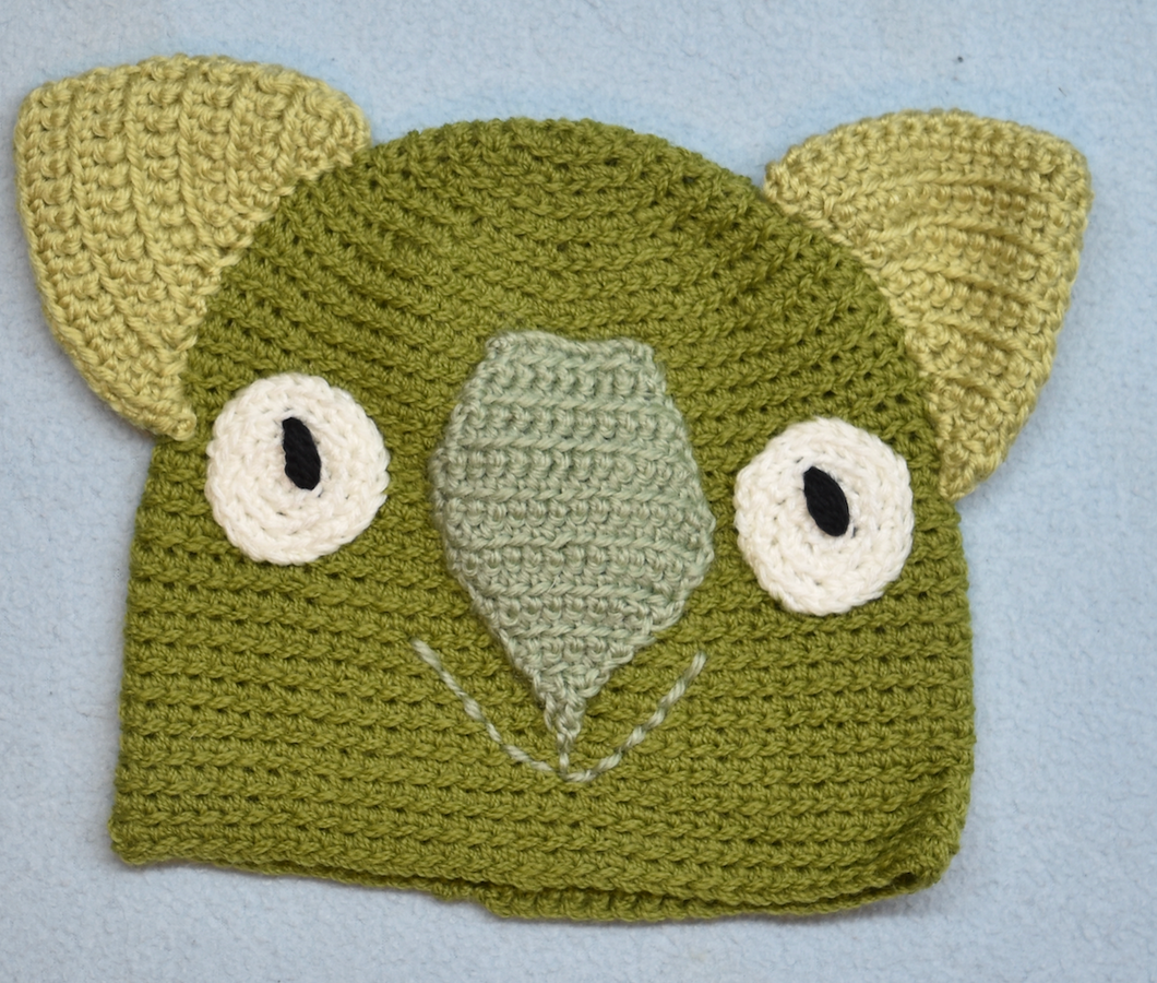 C 2 - 6. Wombat Beanie, hat  100% Wool Child 2 - 6 yrs  DK Sage, mint, lime