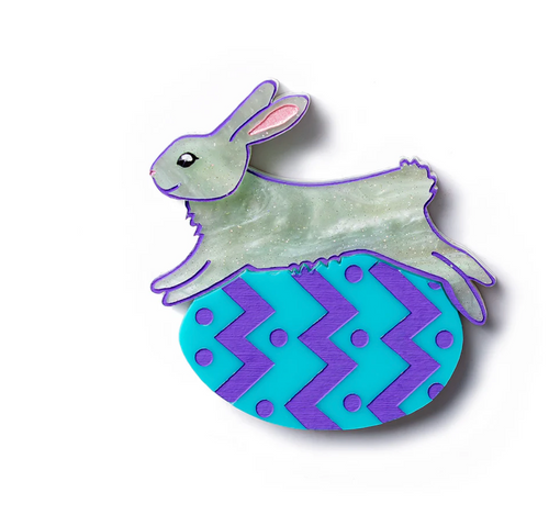 Easter - Run Rabbit Run - Turquoise Egg Brooch  By Martini Slippers