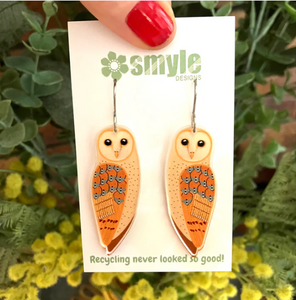 Eastern Barn Owl Earrings  Made in Australia from recycled Acrylic, Smyle Designs