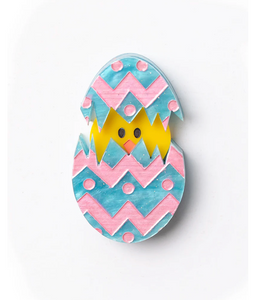 Eggs Cracked - Blue Glitter Pattern  Brooch - PRE-ORDER By Martini Slippers